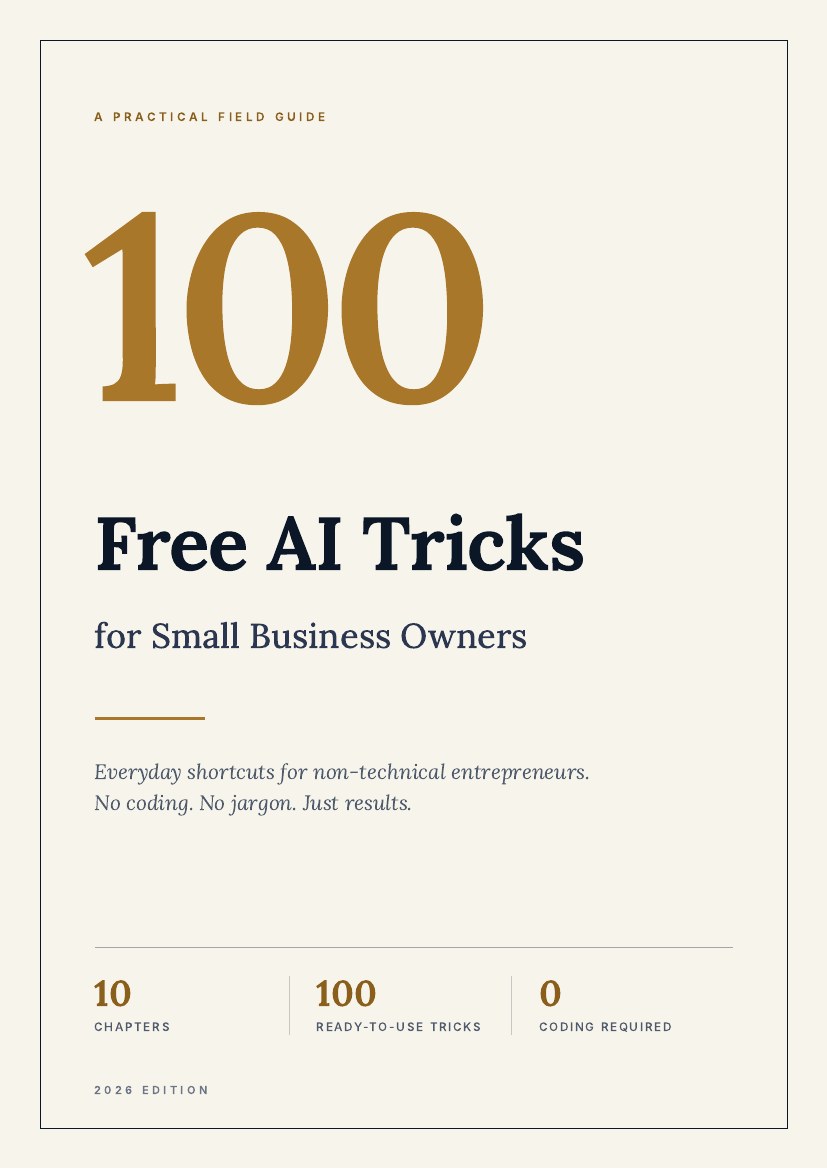 Cover of the eBook 100 Free AI Tricks for Small Business Owners